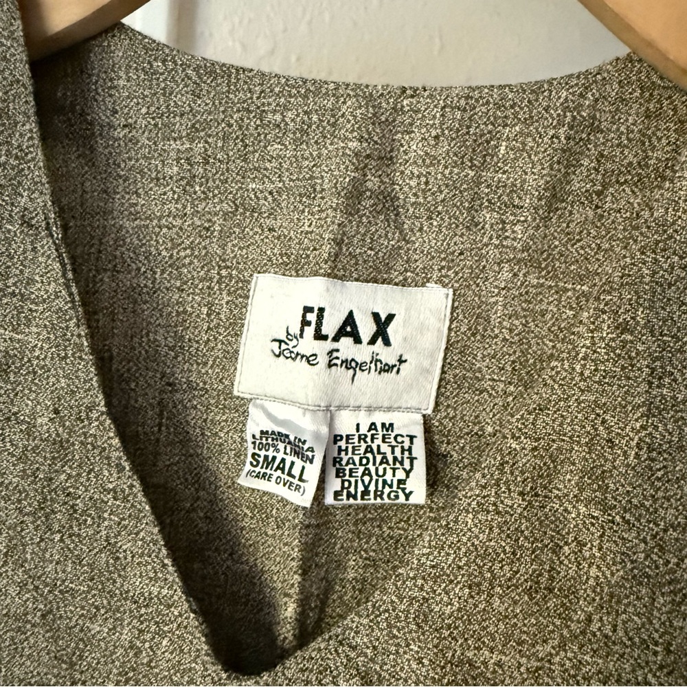 Flax tan beige linen v-neck boxy cropped oversized short sleeve‎ top shirt - Picture 5 of 5